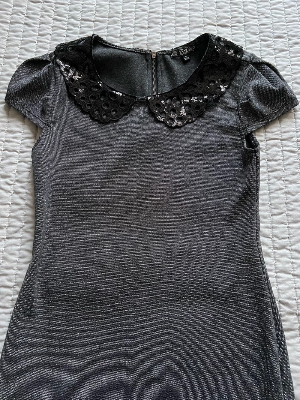 BB Dakota Black Shimmer Top with Sequin Peter Pan Collar